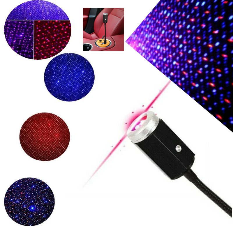 

USB Car Interior Blue Red LED Light Roof Starry Lamp Star Projector Night Atmosphere Romantic Lights Auto Car Accessories lampe