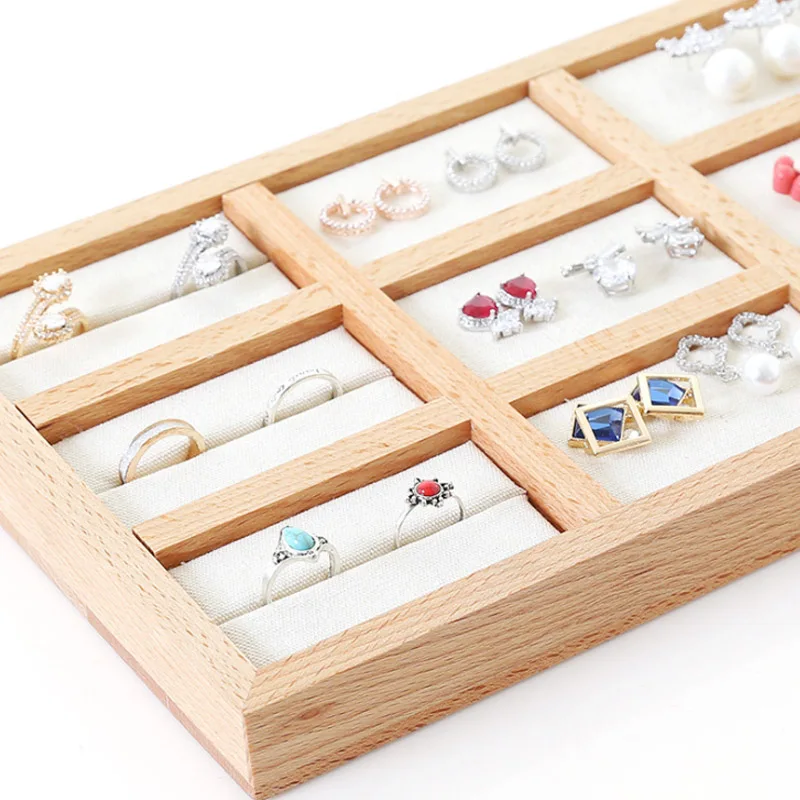 Hot Sale Solid Wood 12 Grid Plate Jewelry Rack Counter Display Tray Earring Rack Jewelry Storage Box Ring Necklace Display Stand