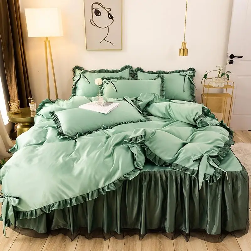 

Модный простой комплект пододеяльников из 4 предметов однотонное постельное белье с оборками включает Постельное белье 2 шт. наволочка одея...