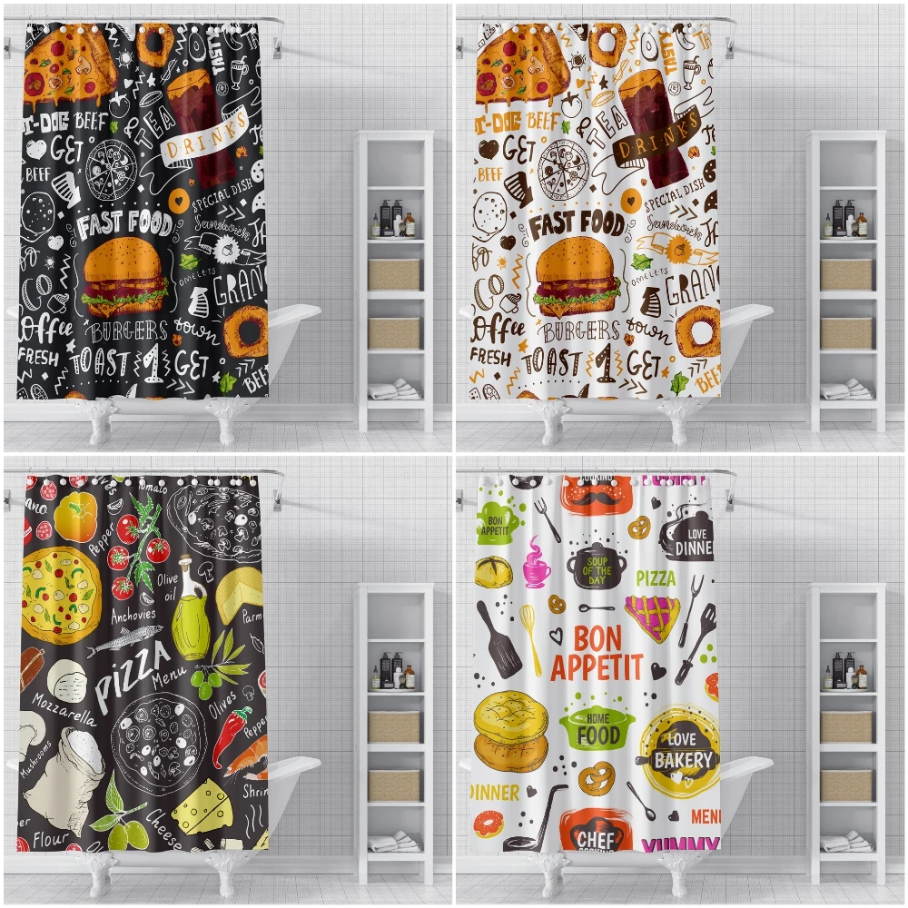 Штора для душа с тематикой еды s Весенние листья гамбургер картошки фри декор