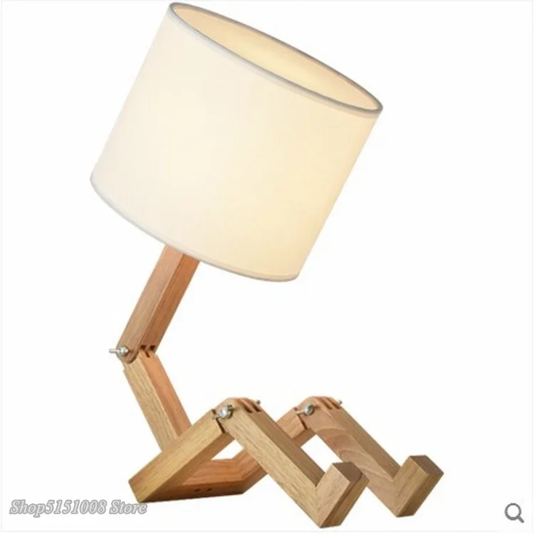 Деревянная настольная лампа в форме робота E27 современный тканевый Настольный