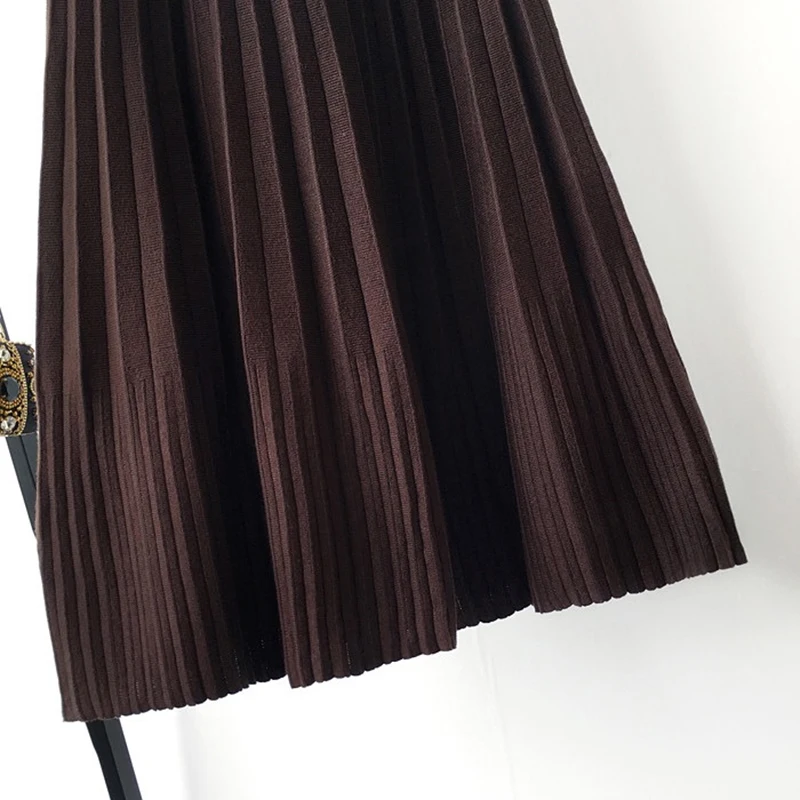 Женская трикотажная плиссированная юбка трапециевидная с высокой талией