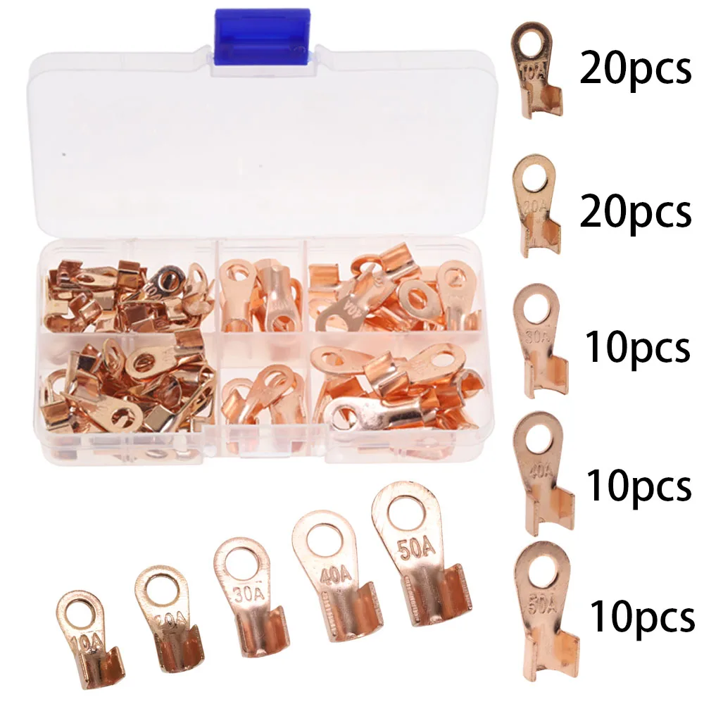 

70/60pcs OT-10 20 30 40 50A Red Copper Splice Ring Terminal SC Tinned Copper Wire Naked Battery Cable Connector Lugs Terminals