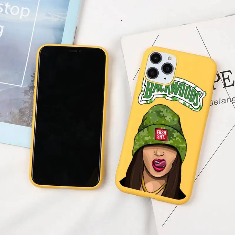

Abstractionism Art High Weed Backwoods Phone Case For iphone 12 11Pro Max Mini XS 8 7 6 6SPlus X SE 2020XR Candy yellow Silicone