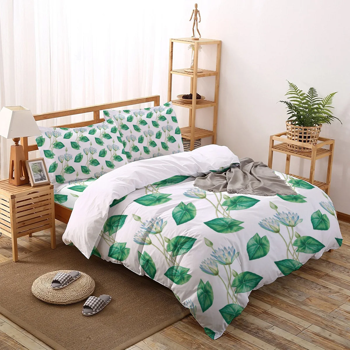

Flower Lotus Green Lotus Leaf Pattern Bedding Set Sheet Linens Twin Size Duvet Cover Set For Bed Cover Pillowcase For Home