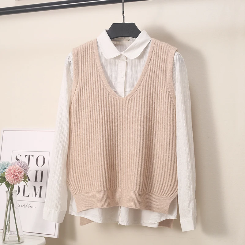 2018 Spring Autumn Vest Women V-neck Slim Sleeveless Knitted Warm Casual Sweater Tops Pullover kz114 | Женская одежда