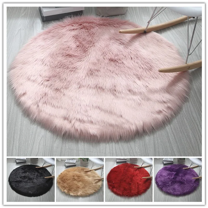 

Luxury Round Soft Faux Sheepskin Fur Area Rugs Washable Wool Bedside Carpet Shaggy Silky Plush Floor Mat For Bedroom Living Room