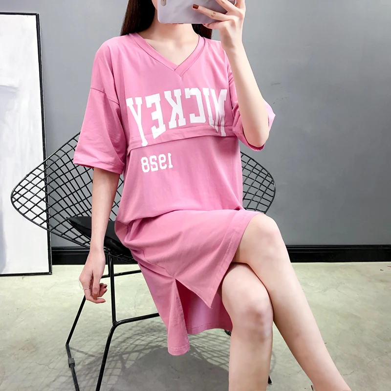 Летнее платье с v образным вырезом и короткими рукавами для кормления Хлопковая