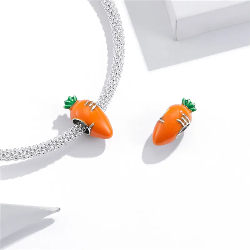 Браслет Fit Europe с тремя сериями фруктов и овощей из 925 стерлингового серебра для женщин, с пендантом из лимона, моркови и банана, для создания украшений.