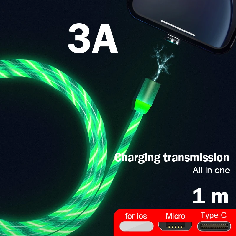 Светодиодный магнитный usb-кабель для быстрой зарядки USB type C Магнитный зарядный