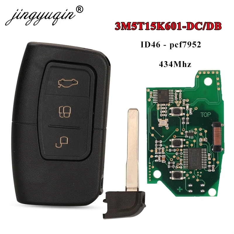 jingyuqin Smart Car Remote Key for Ford C-Max Focus MK2 Kuga Mondeo Galaxy HU101 Blade Fob Keyless Go 3M5T15K601-DC/DB