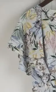 

2021 Spring and Summer New V-neck Floral Print Lace-up Long Sleeve Irregular Ruffled Midi Dress