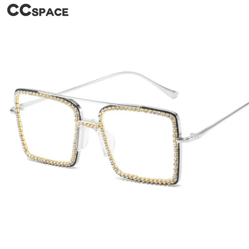 

49618 Large Square Diamond-Studded Metal Glasses Frame for Men and Women Optical Fashion Computer Eyeglasses