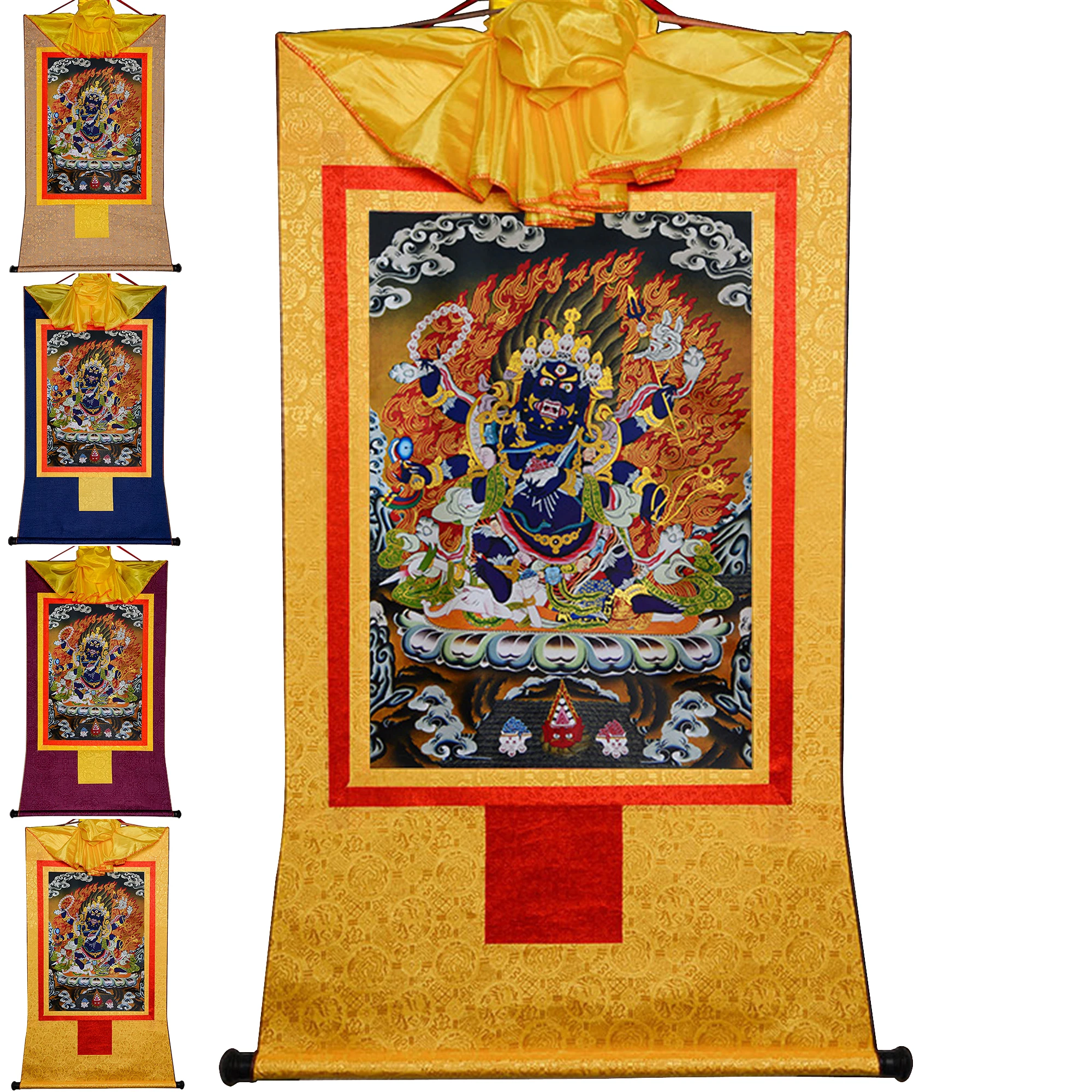 

Gandhanra Tibetan Thangka Painting Art,Mahakala,Protector Deity,Thangka Tapestry Wall Art with Scroll