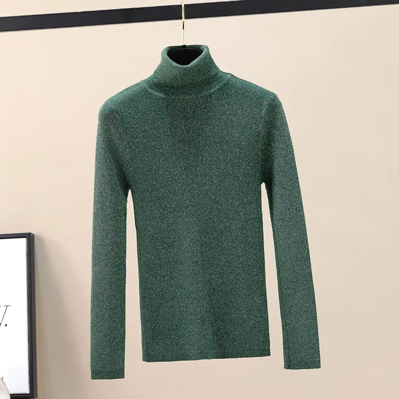 Блестящий женский свитер с люрексом и высоким воротом на осень зиму Женский