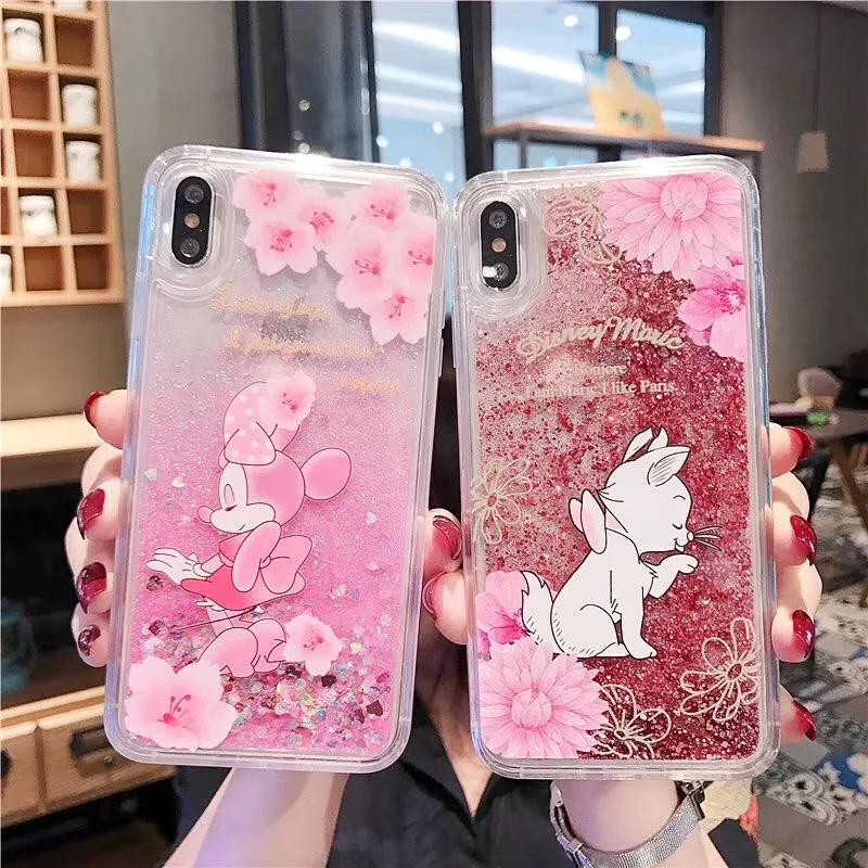 Милый блестящий чехол с сердечком для iPhone 7 8 Plus 6 s динамичный жидкий Жесткий Чехол
