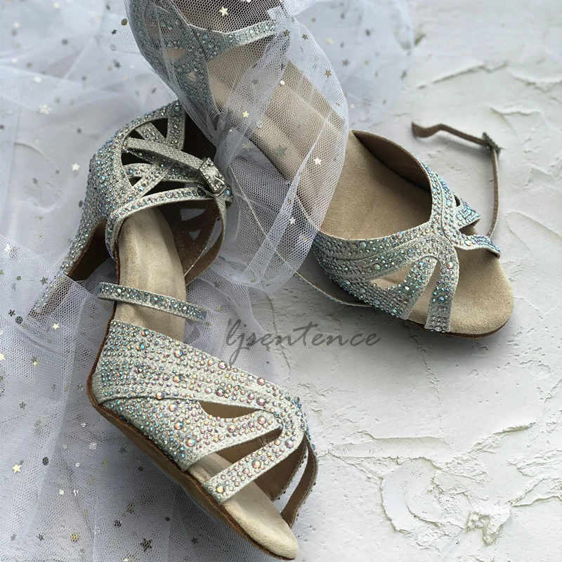 Туфли для латинских танцев женские тканевые туфли со стразами обувь сальсы