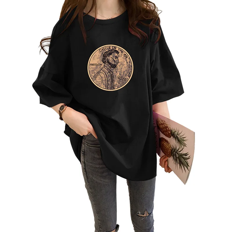 Летние 2020 новая модная футболка с о образной горловиной и мультипликационным