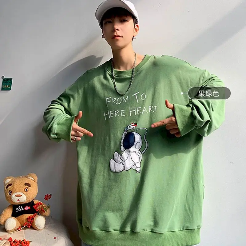 

Round Neck Sweatshirt Men's 2021 Spring Trend Couple Jacket Loose Wild Hong Kong Style Casual Oversized Top Lounge Wear Harajuku