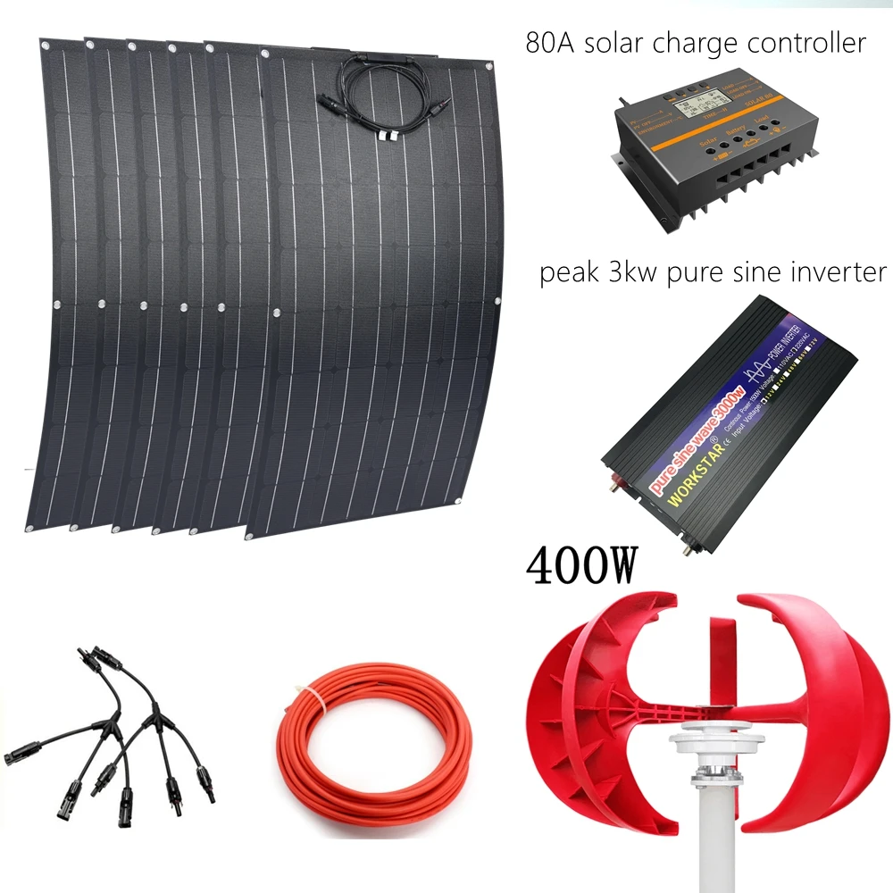 6 * ETFE 100 Вт гибкие модули солнечных панелей + ветрогенератор 400 с инвертором