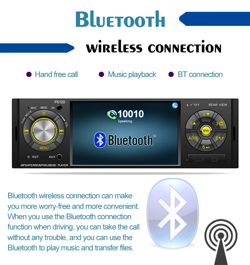 Автомобильное радио с сенсорным экраном 4 'ɱ Din 2USB AM AUX стерео BT RDS TF FM MP5 плеер +