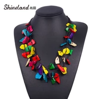 shineland bohemian multilayer beads necklace pendant ethnic wooden handmade multicolor geometric rope chain lady fashion jewelry
