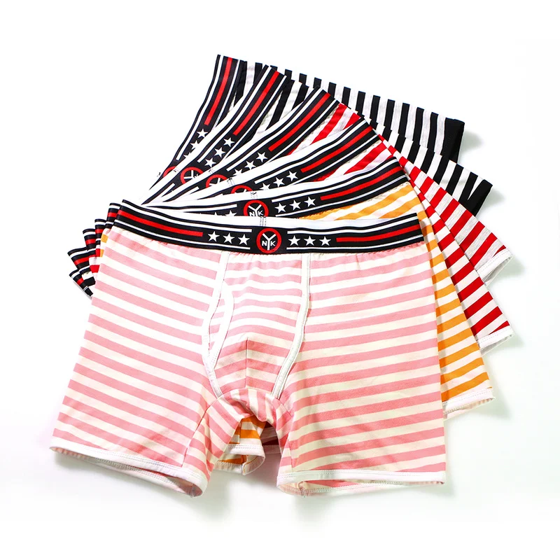 

4PCS/Lots Mens Boxer Shorts Striped Cotton Underwear Sexy Bugle Pouch Underpants Cueca Sleep Bottoms Boxershorts Panties 2XL