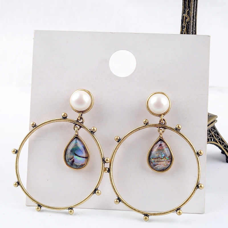 Винтажная акриловая круглая капля серьга золотого цвета для женщин подарок на