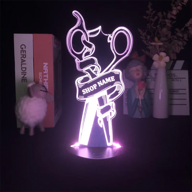 

Декоративная Прямая поставка, парикмахерские ножницы, «сделай сам», знак, 3D светодиодный ночсветильник, будильник, основание, изменяющий цв...