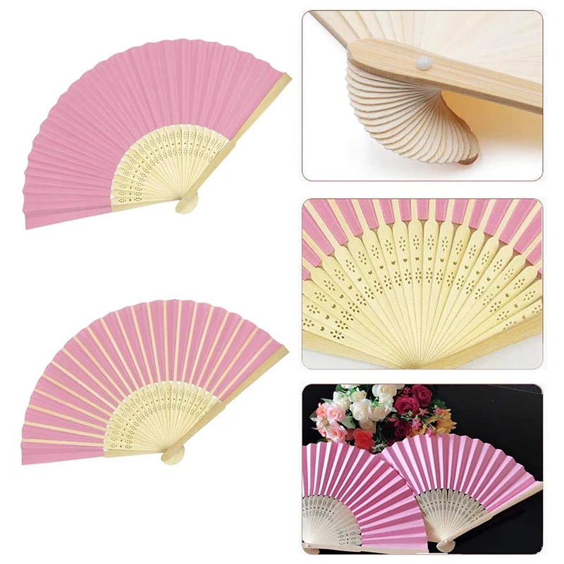 

Folding Fans White Paper Hand Fan Bamboo Fan for Dancing (15 Pink)