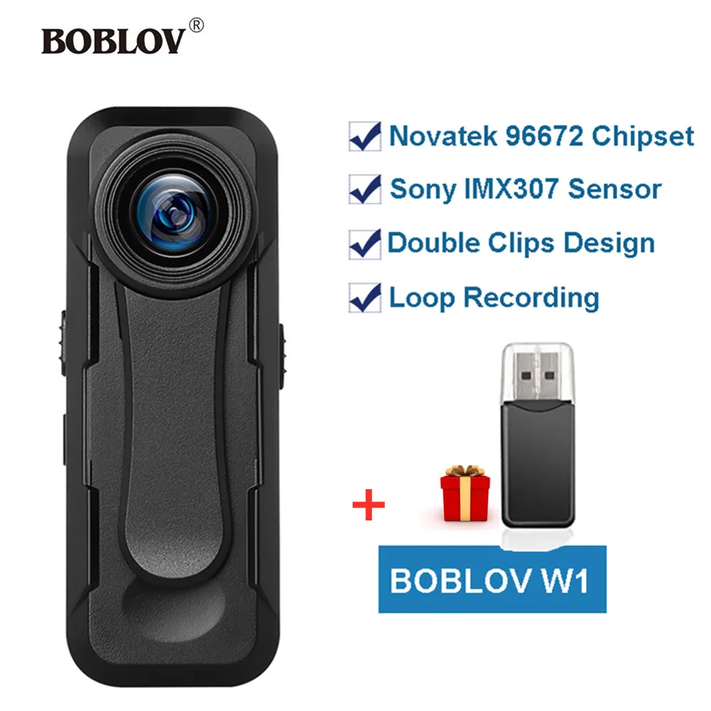 W1 маленькая камера для тела BOBLOV 1080P с высоким видеодатчиком велосипедная уличный