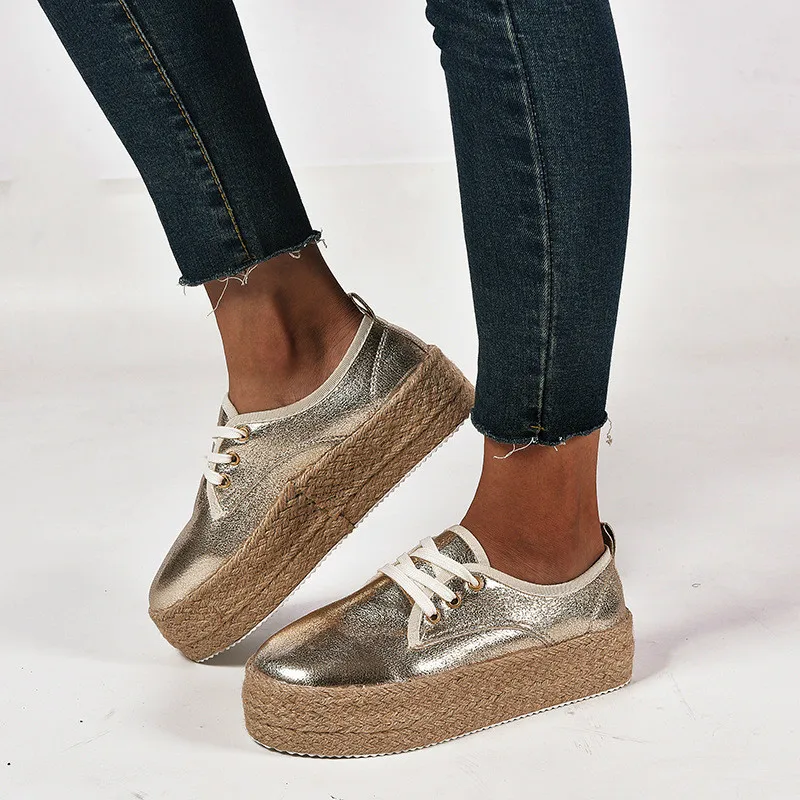 Женские эспадрильи на платформе Обувь плоской подошве для девочек Лоферы из