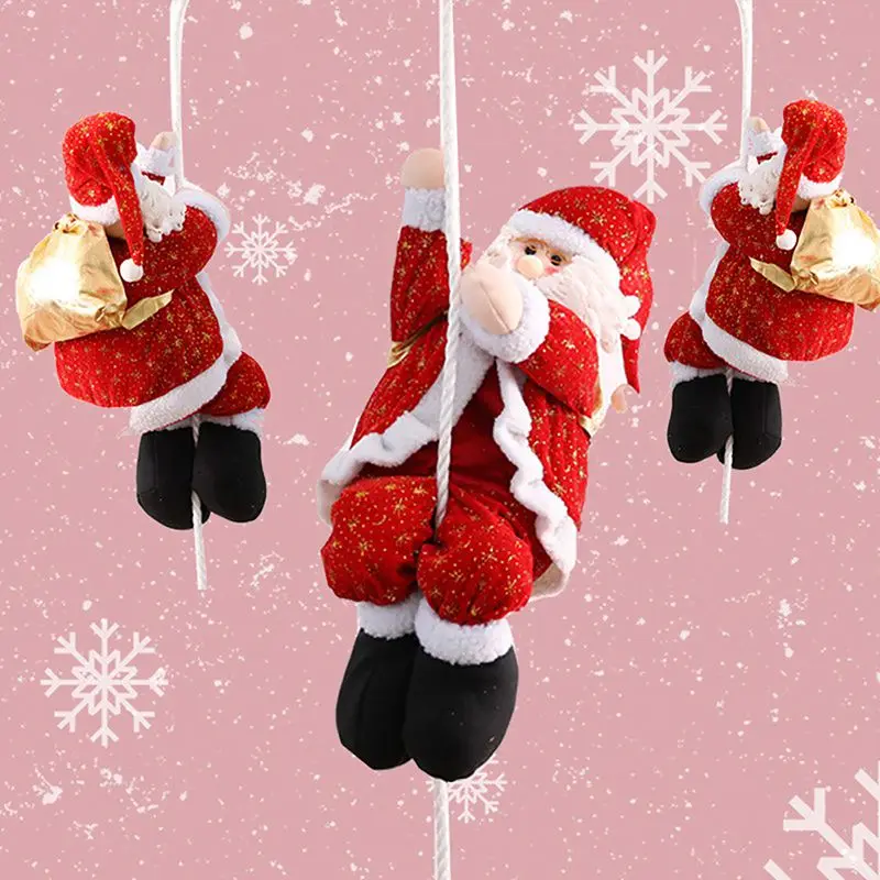 

22-66cm Christmas Decoration Santa Claus Climbing On Rope for Xmas Tree Indoor Outdoor Wall Window Hanging Xmas Ornament Decor
