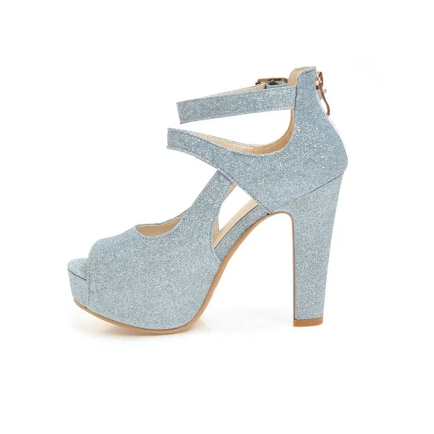 Женские летние сандалии ESVEVA на молнии высоком квадратном каблуке с пряжкой