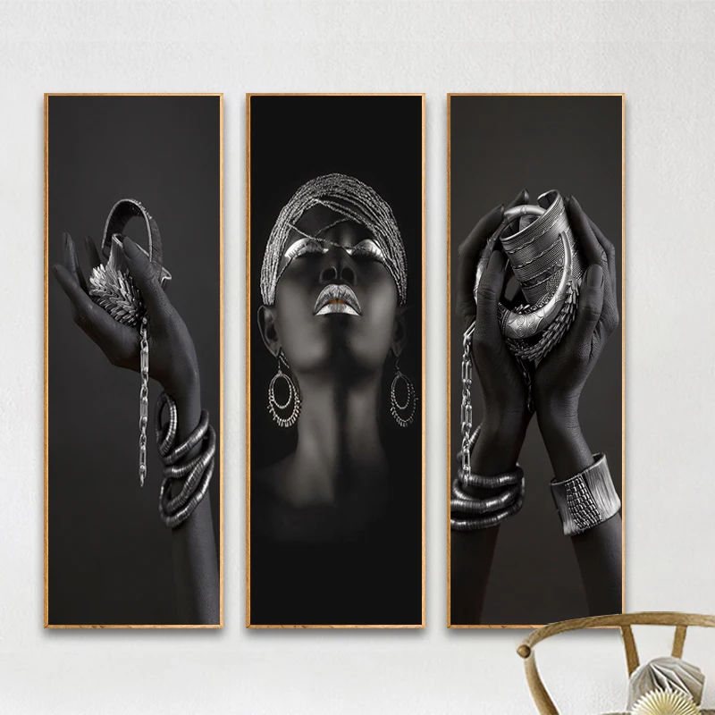 

Silver Bracelet Jewelr Art Canvas Print Painting African Black Skin Women Living Room Wall Picture Home Decoration Poster