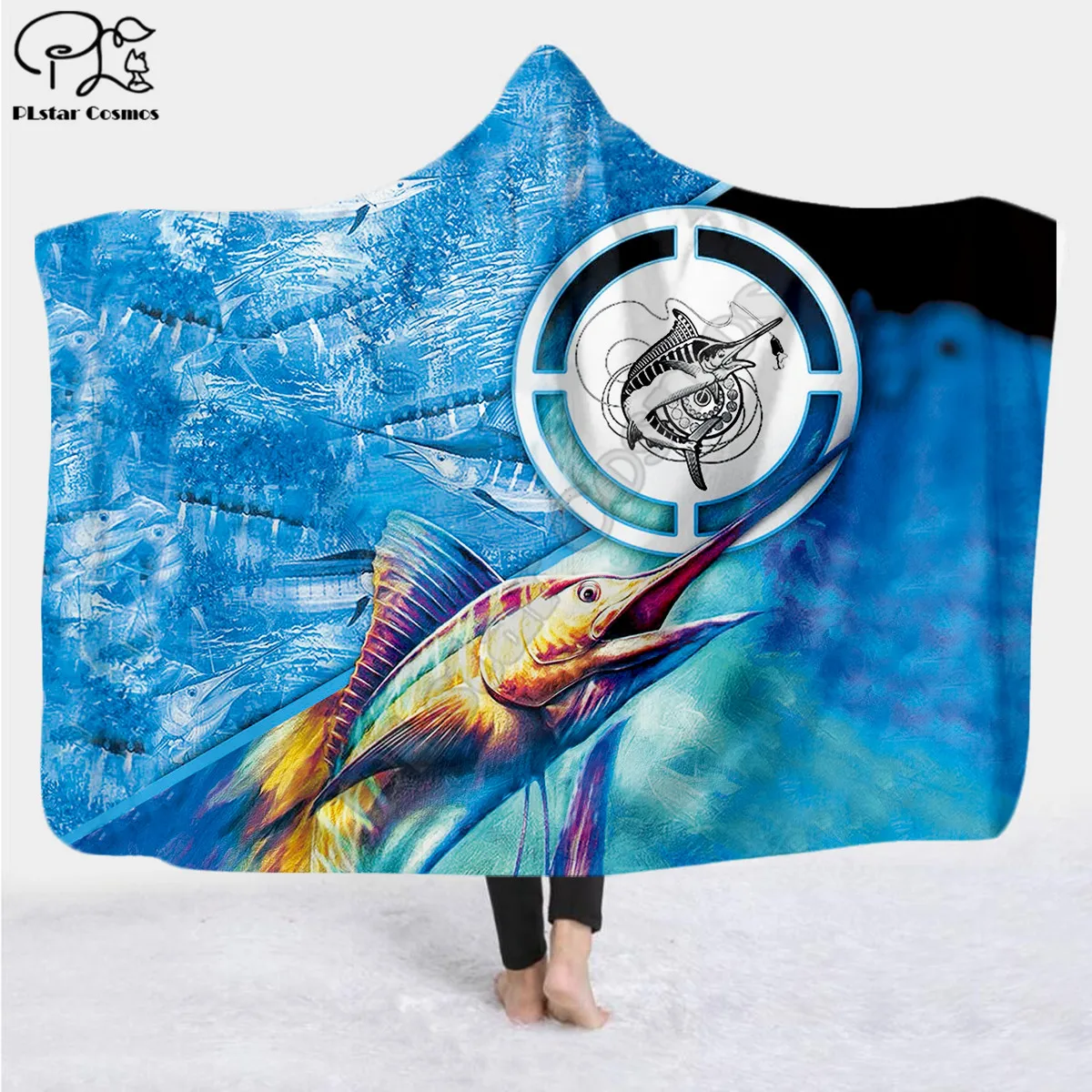 

Tuna Fish 3d printed Hooded Blanket Adult colorful child Sherpa Fleece Wearable Blanket Microfiber Bedding