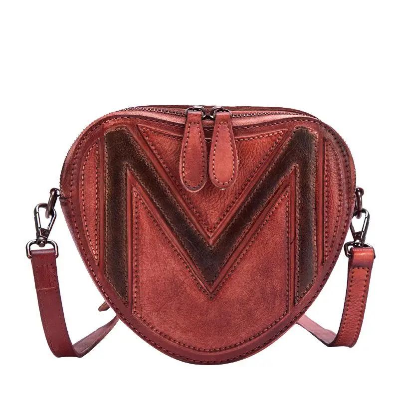 

Vintage First Layer Cow Leather Small Women Bag 2021 New Hand Painted Shoulder Bag Heart Shape Ladies Messenger Bags