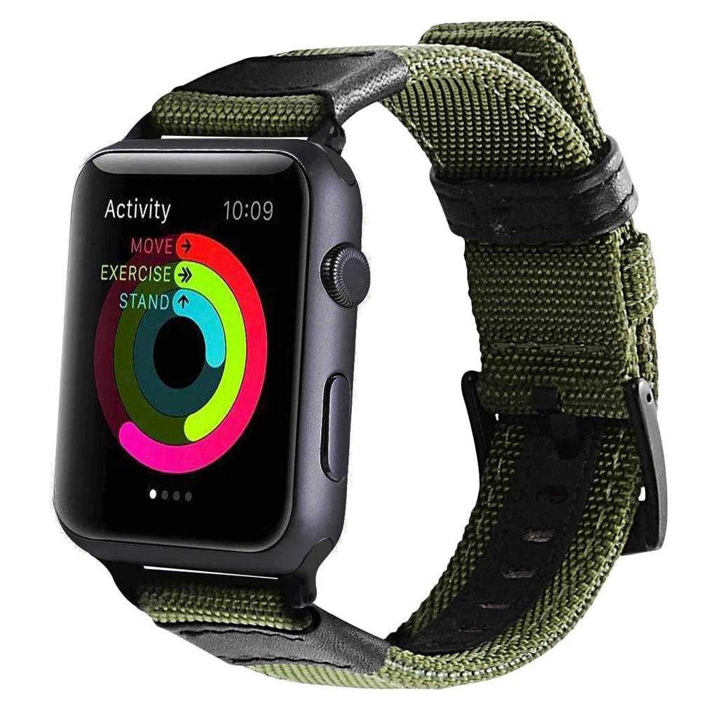 Браслет для Apple Watch нейлоновый ремешок 44 мм 40 iWatch тканевый кожаный браслет 5 4 3 2 1 38
