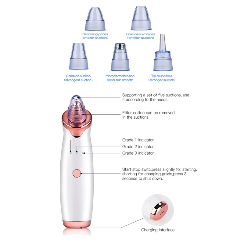 Удаление угрей вакуумный аппарат для очистки пор всасывания уход за лицом черная