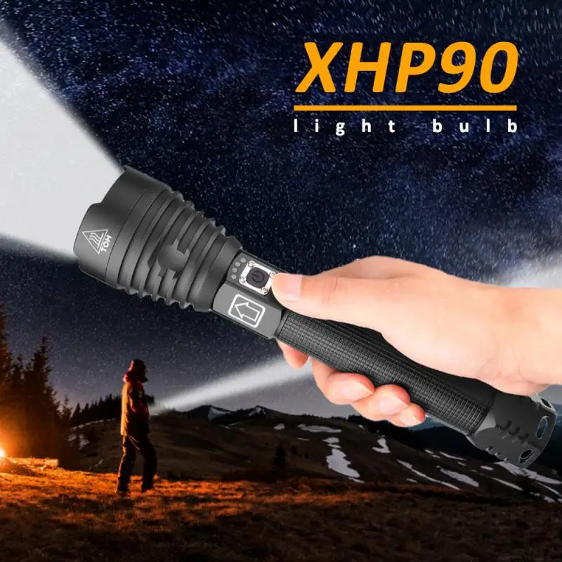 

P90 Zoom Bright Flashlight Set XHP90 Bright Flashlight USB Charging With Strap Outdoor Searchlight Spotlight High-power