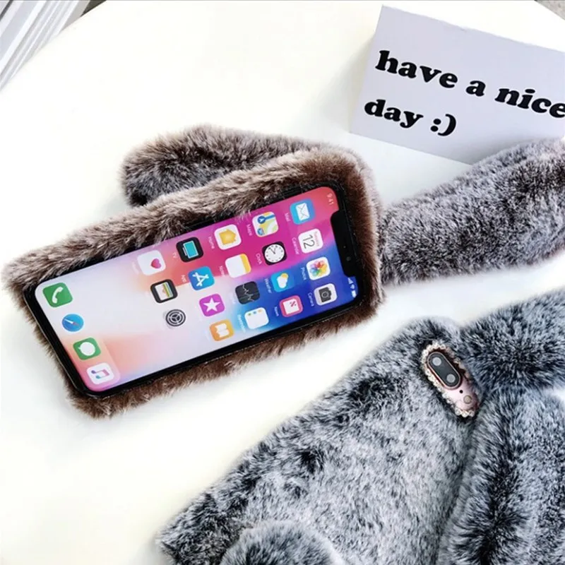 Милый пушистый чехол для телефона из кроличьего меха Huawei Mate 20 Lite P20 Pro P30 плюшевый в
