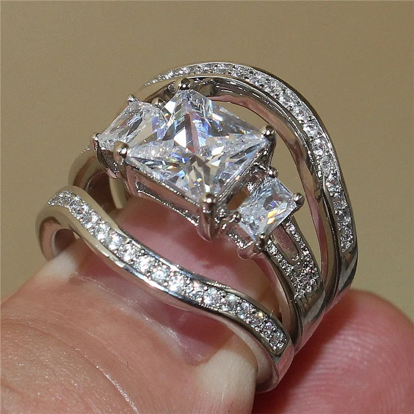 Роскошные комплекты колец из трех камней с имитацией бриллиантов 3 в 1