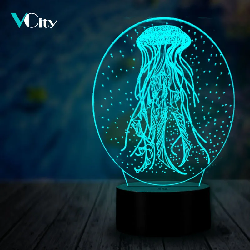 

3D ночник VCity в виде медузы, креативное праздничное комнатное освещение, светодиодная лампа с изменением 7 цветов, детский подарок на день рож...
