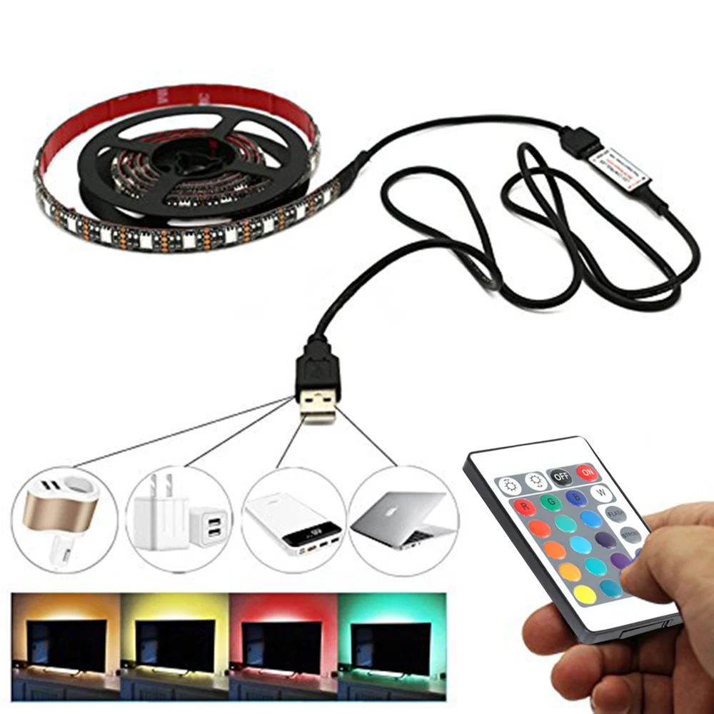 

USB LED Strip lamp 5050 SMD Waterproof DC 5V Flexible LED light Tape Ribbon 2M HDTV TV Desktop Screen Backlight Bedroom Decor