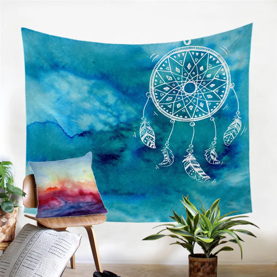 BeddingOutlet Hipster Watercolor Tapestry Dreamcatcher Feathers Wall Hanging Bohemian Art Carpet Decorative Tapestry 2 Sizes - Цвет: 12