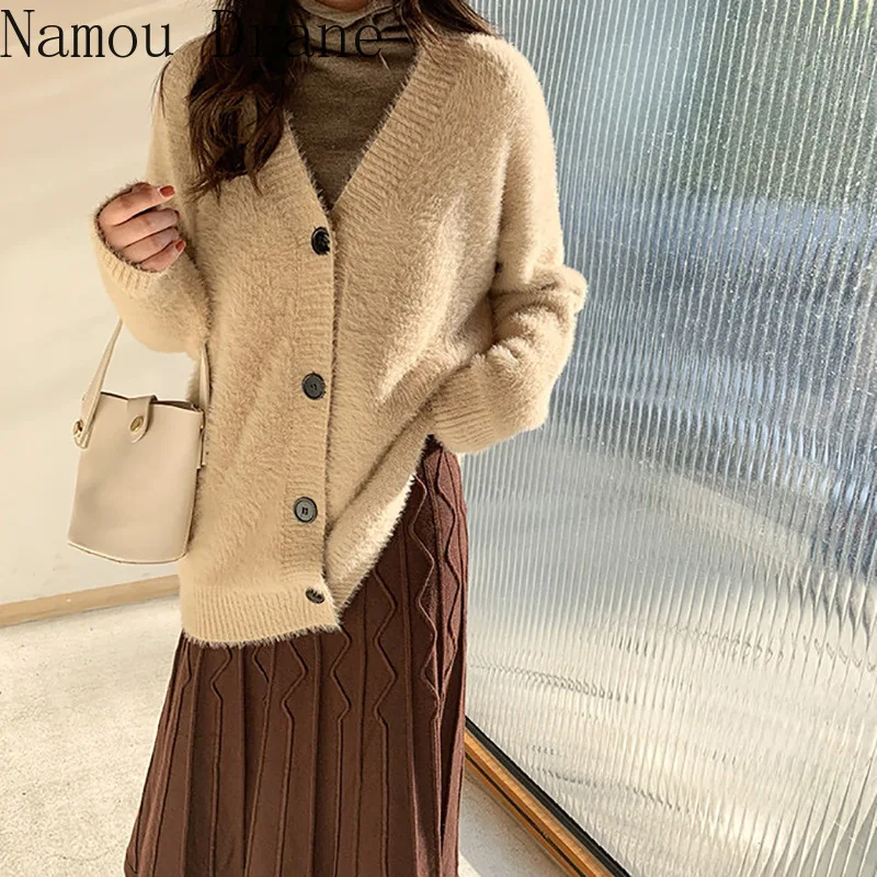 

2020 Sueter Mujer V Neck Long Sleeve Cardigan Women Solid Color Casual Fashion Sweater Single Breasted Tops Coats