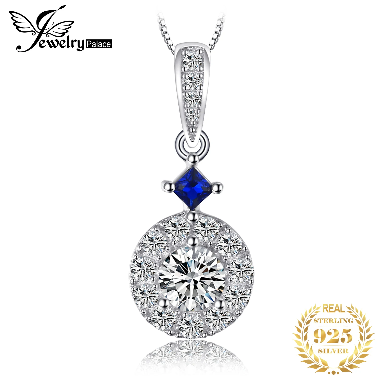 Jewelrypalace элегантный создан синий шпинель капля CZ подвеска Цепочки и ожерелья Настоящее стерлингового серебра 925 45 см окно Сеть ювелирных для Для женщин