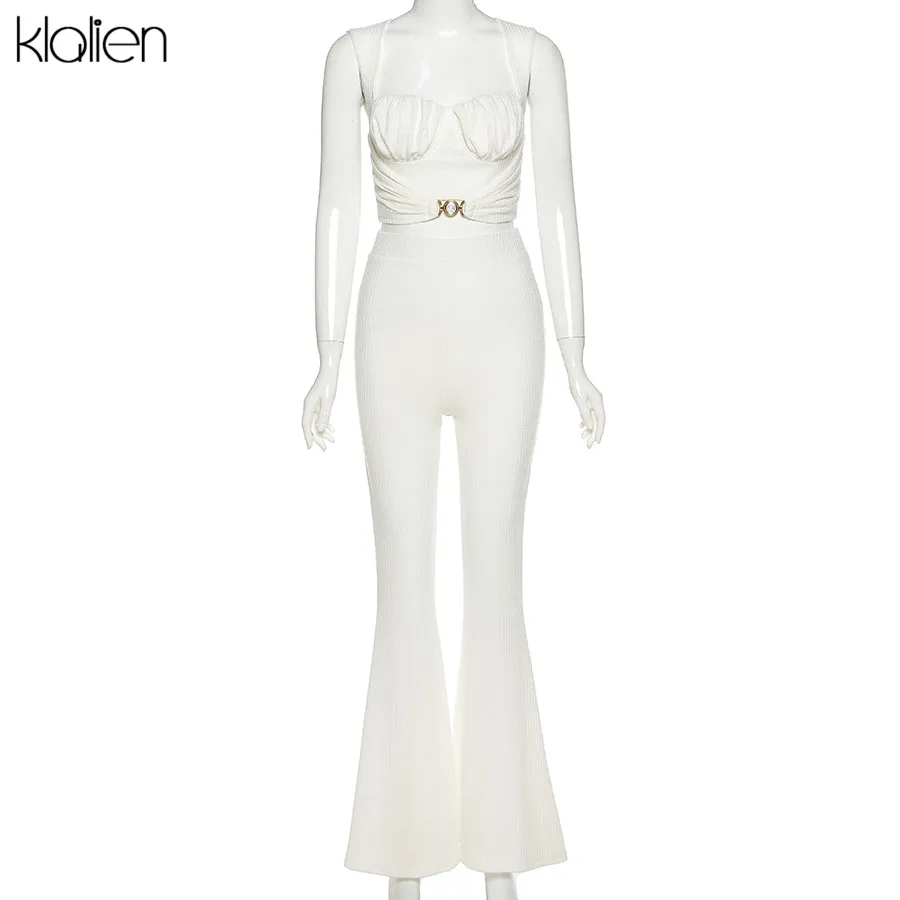 Женский комплект из двух предметов KLALIEN элегантный офисный топ и расклешенные