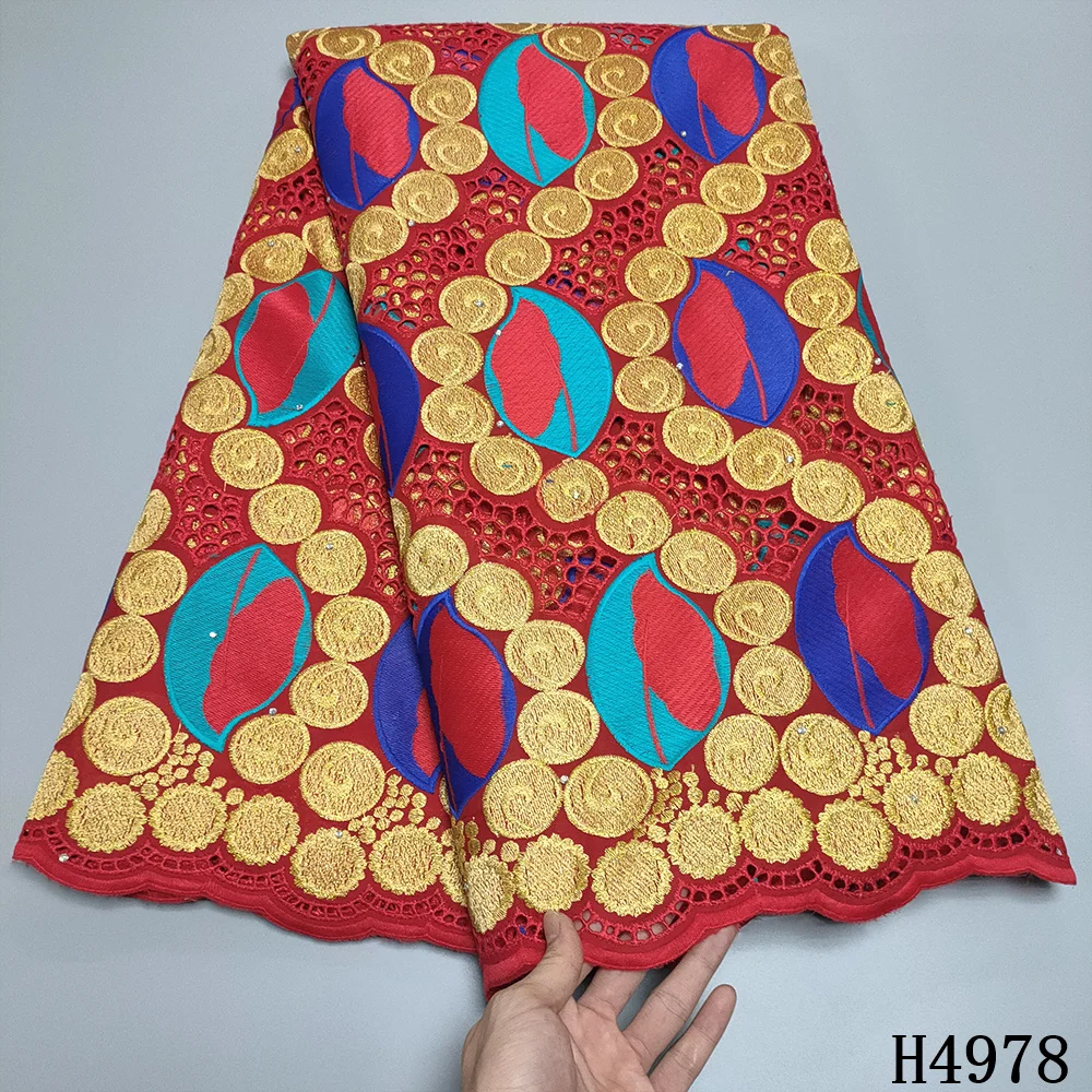 

Red Swiss Voile Lace Fabric African Dry Laces 100% Cotton Lace Fabric With Stones Nigerian Lace Fabrics For Wedding Dress F4978