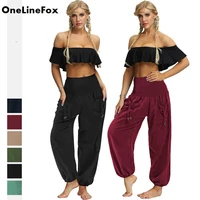 onelinefox womens wide leg pants solid loose leisure retro plus size long pants fashion street black bloomers pantalon femme